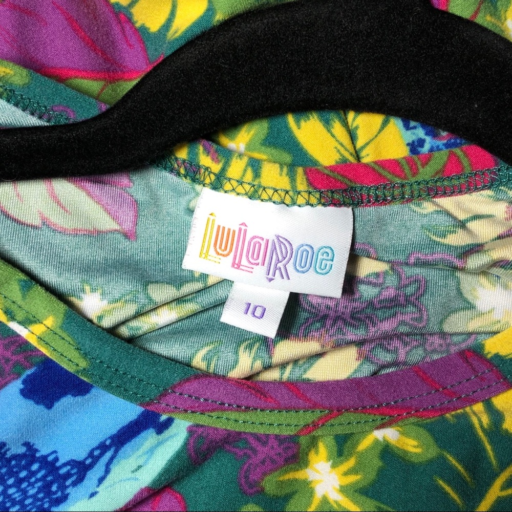 LuLaRoe Irma Floral Blue Bird Green Tee Shirt